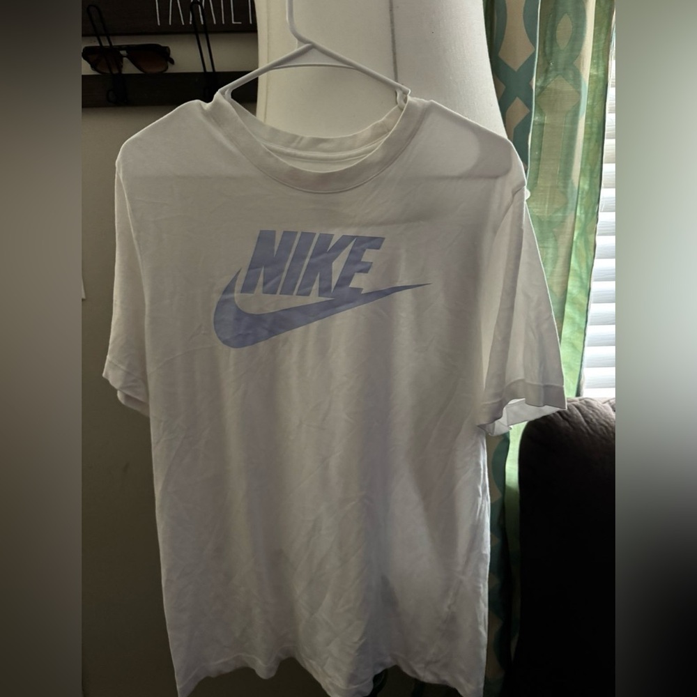 Nike White Tee with Light Blue Logo